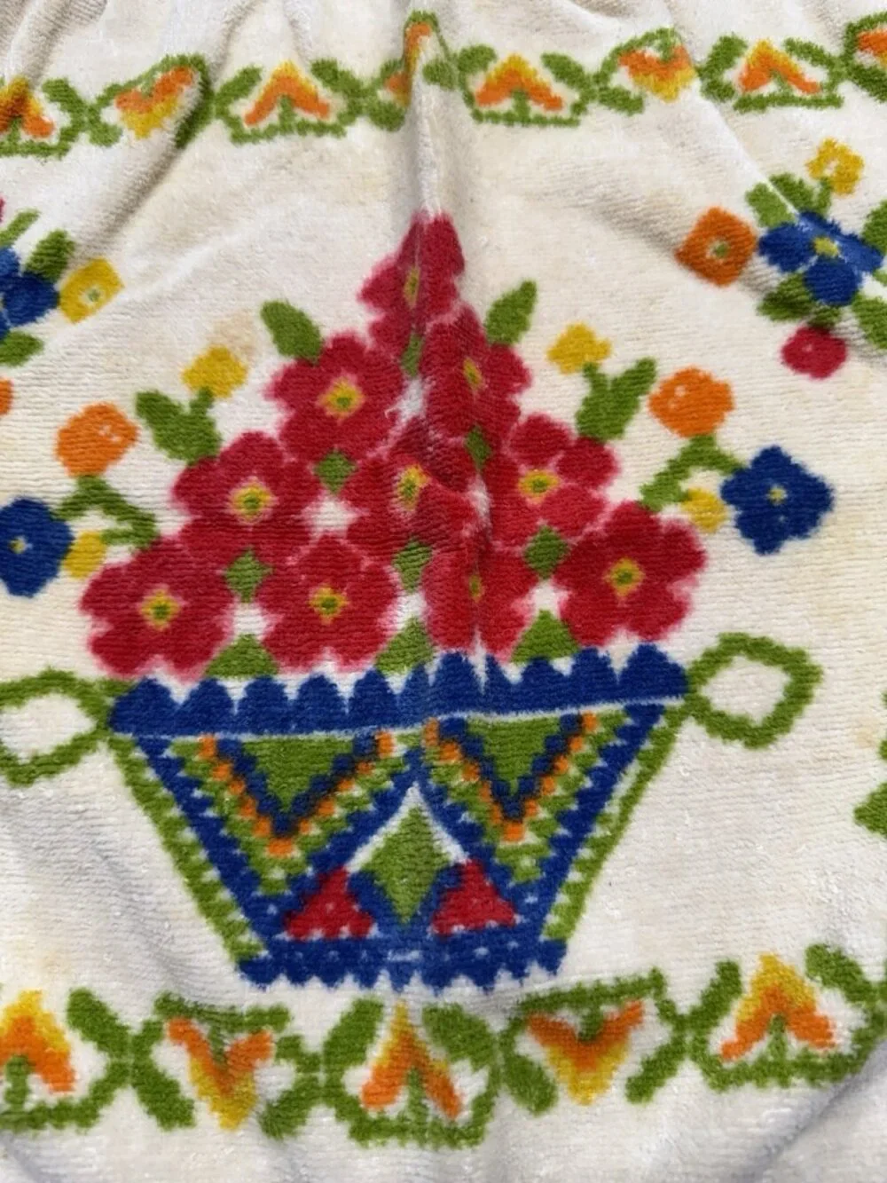 Vintage Terry Dish Cloth Towel Apron With Retro Flowers Orange Green Blue Red